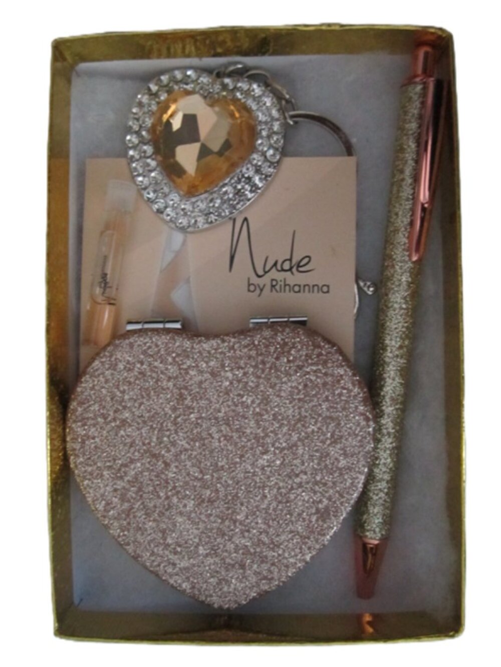 Purse Gift Set Mirror, Ink Pen, Keychain & Nude sample scent vial by Rihanna NEW